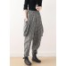 Autumn new retro thick large size warm knitted gray plaid harem bloomers