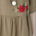 New khaki natural linen dress trendy plus size embroidery linen clothing dress 2018short sleeve caftans