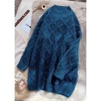 Fashion o neck thick Sweater weather plus size green Fuzzy knit dress