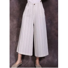 new linen vintage women casual white striped crop pants skirts