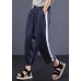 dark blue casual cotton elastic waist white striped patchwork pants