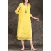 Bohemian yellow Cotton Long dress o neck patchwork Midi Summer Dresses