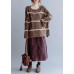 Pullover fall chocolate striped knit sweat tops o neck Sweater Blouse