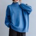 Aesthetic blue knitted pullover high neck plus size clothing fall knit sweat tops