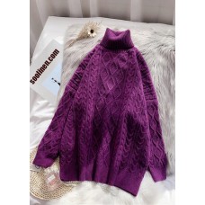 Winter rose knit tops casual high neck thick knit blouse