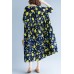 Classy navy print linen dresses plus size Work o neck short sleeve cotton robes Summer Dresses