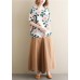 Women's simple retro solid color elastic waist casual khaki wide leg culottes