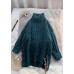 Oversized high neck  green knit tops plus size asymmetric hem crane tops