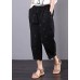 summer new black vintage leaf embroidery seven points elastic waist casual pants