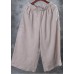 new white red linen women casual crop pants