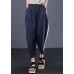 dark blue casual cotton elastic waist white striped patchwork pants