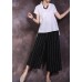 2019 black striped linen pant loose women cuop pants