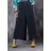 fashion women linen loose casual dark gray crop pants