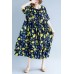 Classy navy print linen dresses plus size Work o neck short sleeve cotton robes Summer Dresses