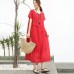 French cotton quilting clothes Fashion Linen Cotton Women Short Sleeve Stripe Red Dress