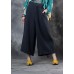 fashion women linen loose casual dark gray crop pants