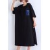 French o neck side open linen outfit 18th Century Sleeve black daily Dress Summer