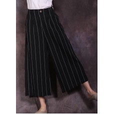 2019 black striped linen pant loose women cuop pants