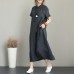 baggy dark gray long linen dresses casual side tie waist maxi dress Elegant lapel collar linen caftans