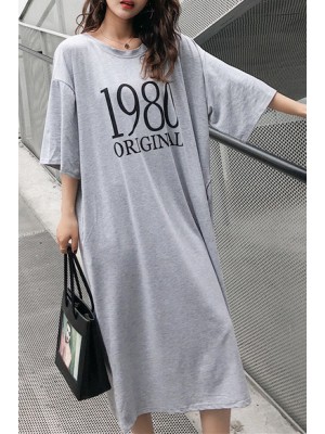 Bohemian gray print cotton clothes Omychic Inspiration o neck Half sleeve cotton robes Summer Dress