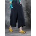 fashion women linen loose casual dark gray crop pants