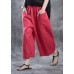 new white red linen women casual crop pants