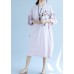 Classy pink linen dress Fashion Shirts o neck embroidery Robe Summer Dresses