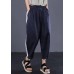 dark blue casual cotton elastic waist white striped patchwork pants