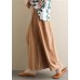 Women's simple retro solid color elastic waist casual khaki wide leg culottes