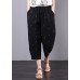 summer new black vintage leaf embroidery seven points elastic waist casual pants