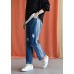 2019 autumn casual patchwork pants women elastic waist ripped jeans