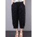 summer new black vintage leaf embroidery seven points elastic waist casual pants