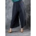 fashion women linen loose casual dark gray crop pants