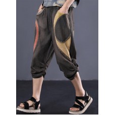 summer chocolate cotton women pants elastic waist patchwork Cinched jeans