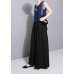 black elegant blended women trousers plus size elastic waist straight pants