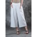 2019 women linen pants loose elastic waist crop white pants