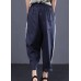 dark blue casual cotton elastic waist white striped patchwork pants