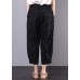 summer new black vintage leaf embroidery seven points elastic waist casual pants