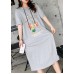 Handmade gray cotton dress o neck short sleeve cotton robes Summer Dresses