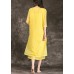 Bohemian yellow Cotton Long dress o neck patchwork Midi Summer Dresses