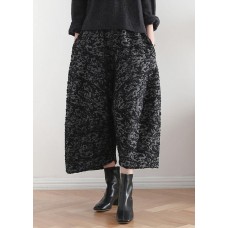 New black retro drape wide leg pants women's large size loose jacquard nine pants