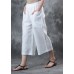 2019 women linen pants loose elastic waist crop white pants