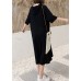 Italian o neck Half sleeve cotton Tunics Fitted Fabrics black print Robe Dresses Summer