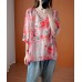 Handmade v neck summer Shirts Wardrobes red print blouses