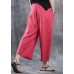 new white red linen women casual crop pants