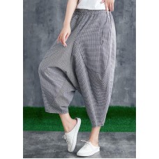 Summer cotton linen plaid loose Harlan pants casual pants