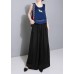 black elegant blended women trousers plus size elastic waist straight pants