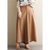 Women's simple retro solid color elastic waist casual khaki wide leg culottes