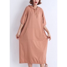 Classy hooded half sleeve cotton tunic top Casual Catwalk nude red Plus Size Dresses Summer