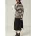 Pullover fall brown striped knit tops Loose fitting high neck knitted pullover